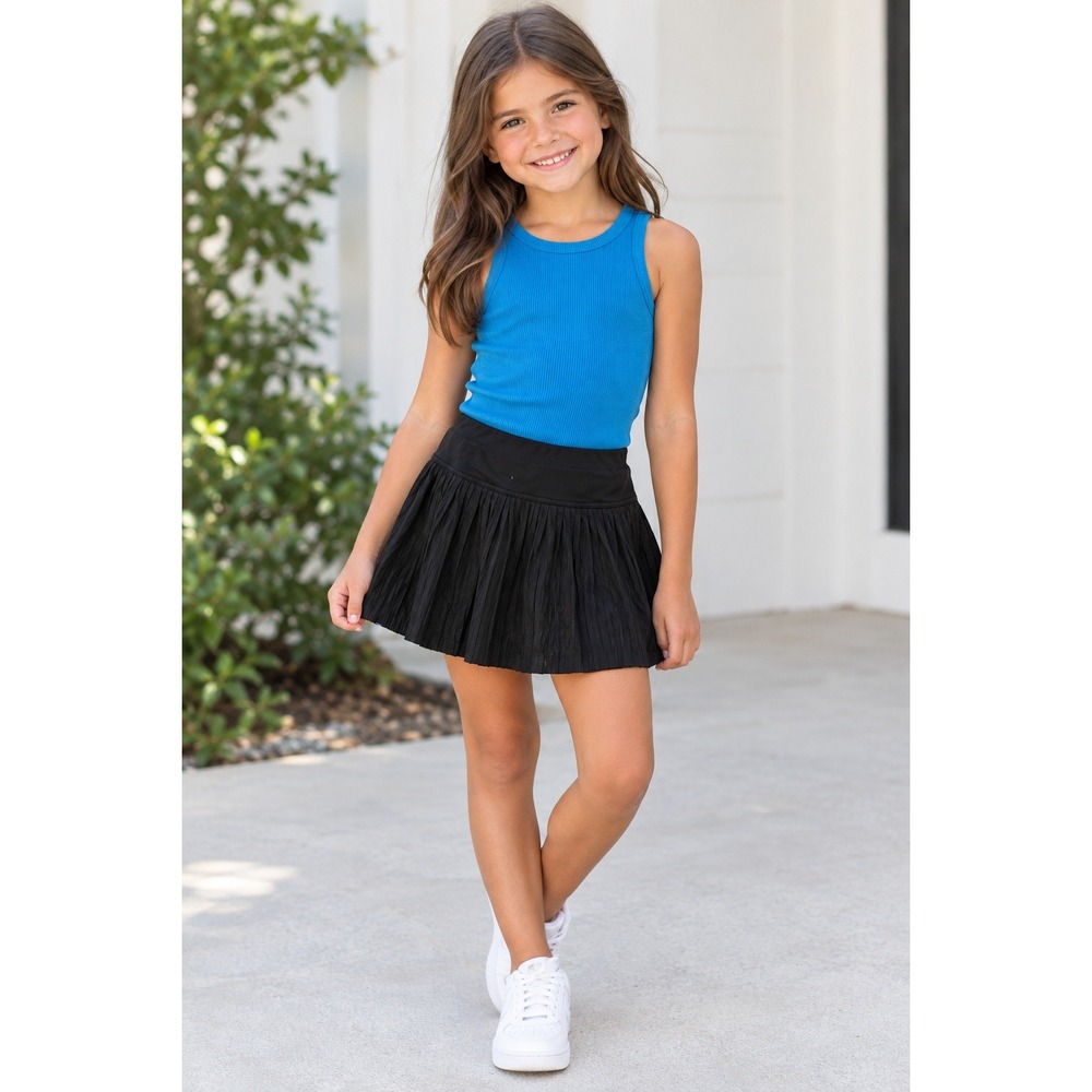 Suzette Collection Girls Blue Ribbed Tank and Black Pleated Skort Set Size 7